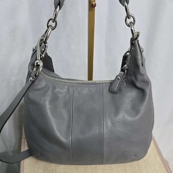 Coach Kristen Gray Leather Shoulder Hobo with Silver Hardware - Picture 3 of 16